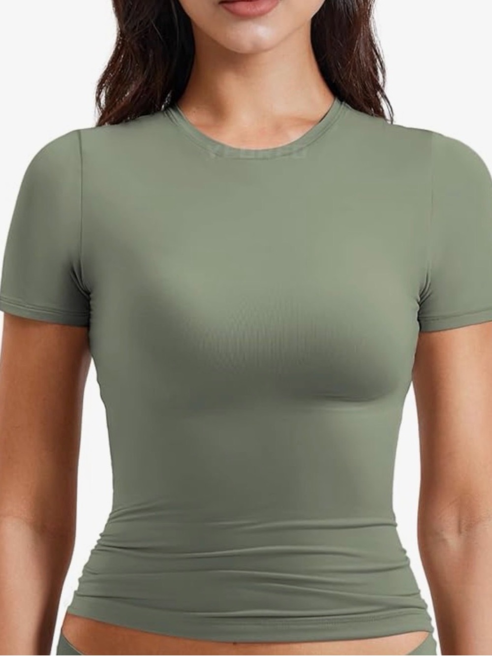 NWT Women’s Short Sleeve Fitted Crewneck Top-Sage Green -Double Lined BRAND NEW